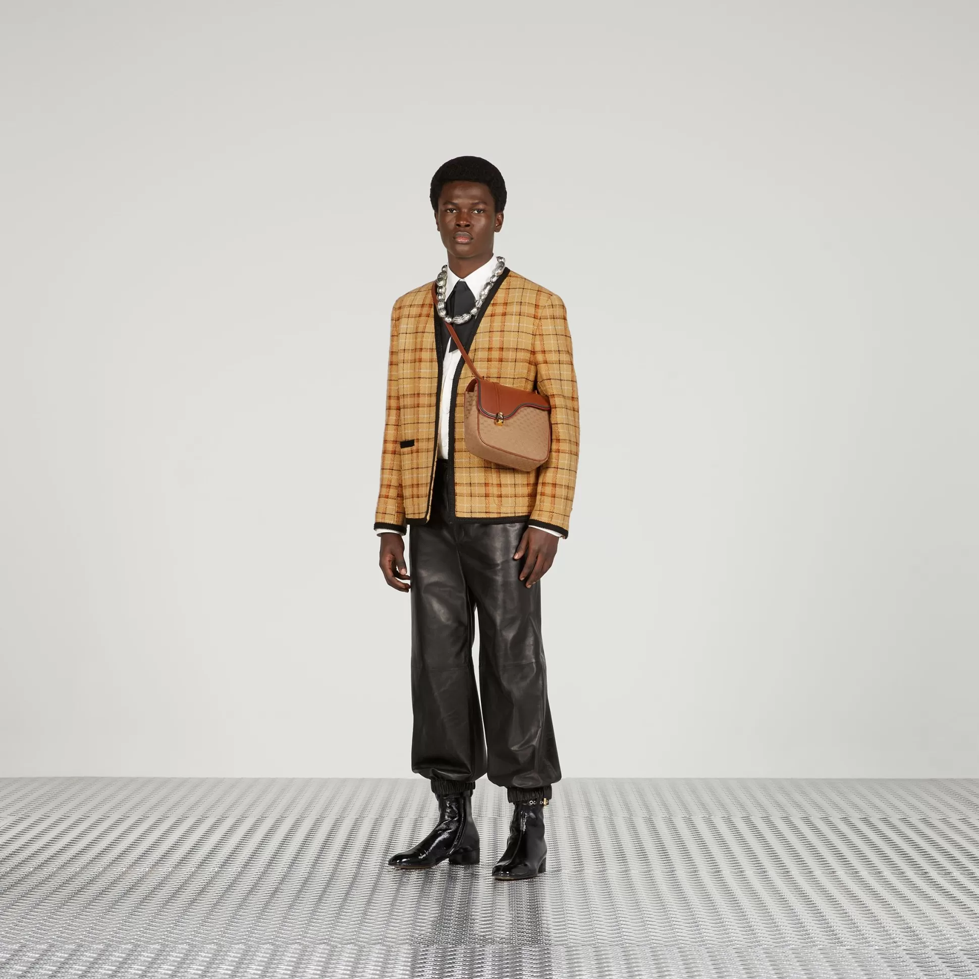 GUCCI Check Cotton Linen Formal Jacket-Men Formalwear