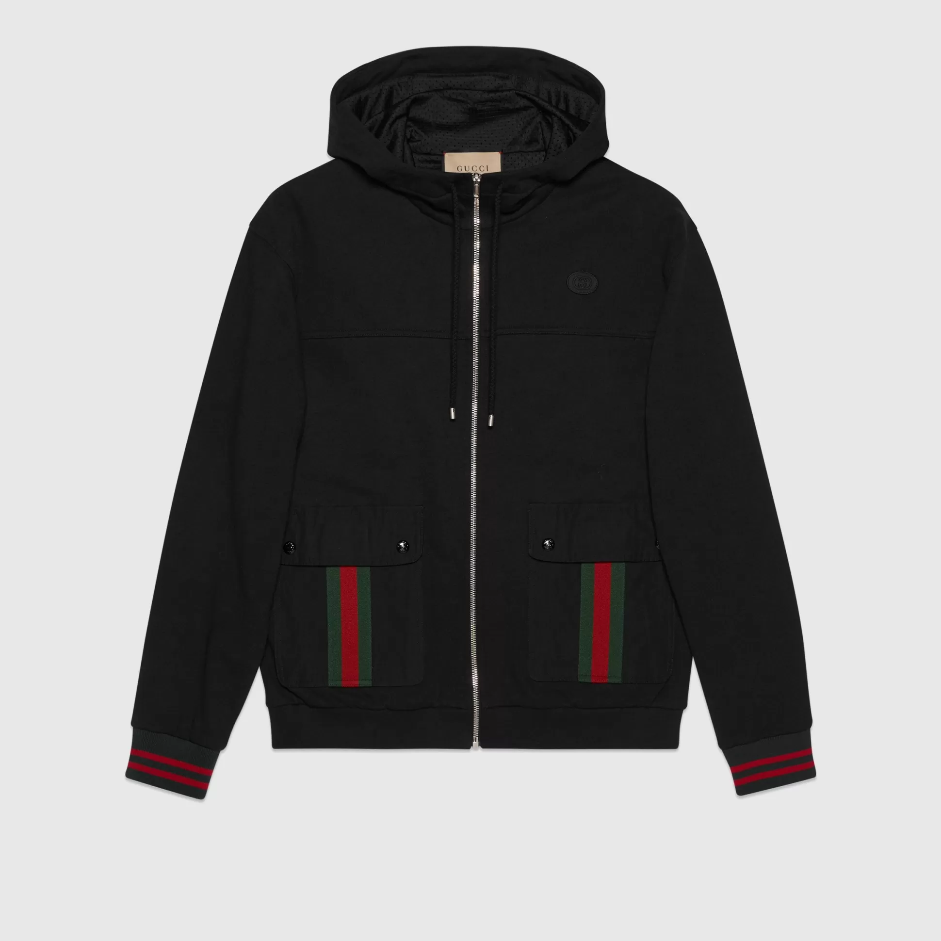 GUCCI Cotton Jersey Hooded Jacket With Web-Men Tracksuits & Sweatshirts
