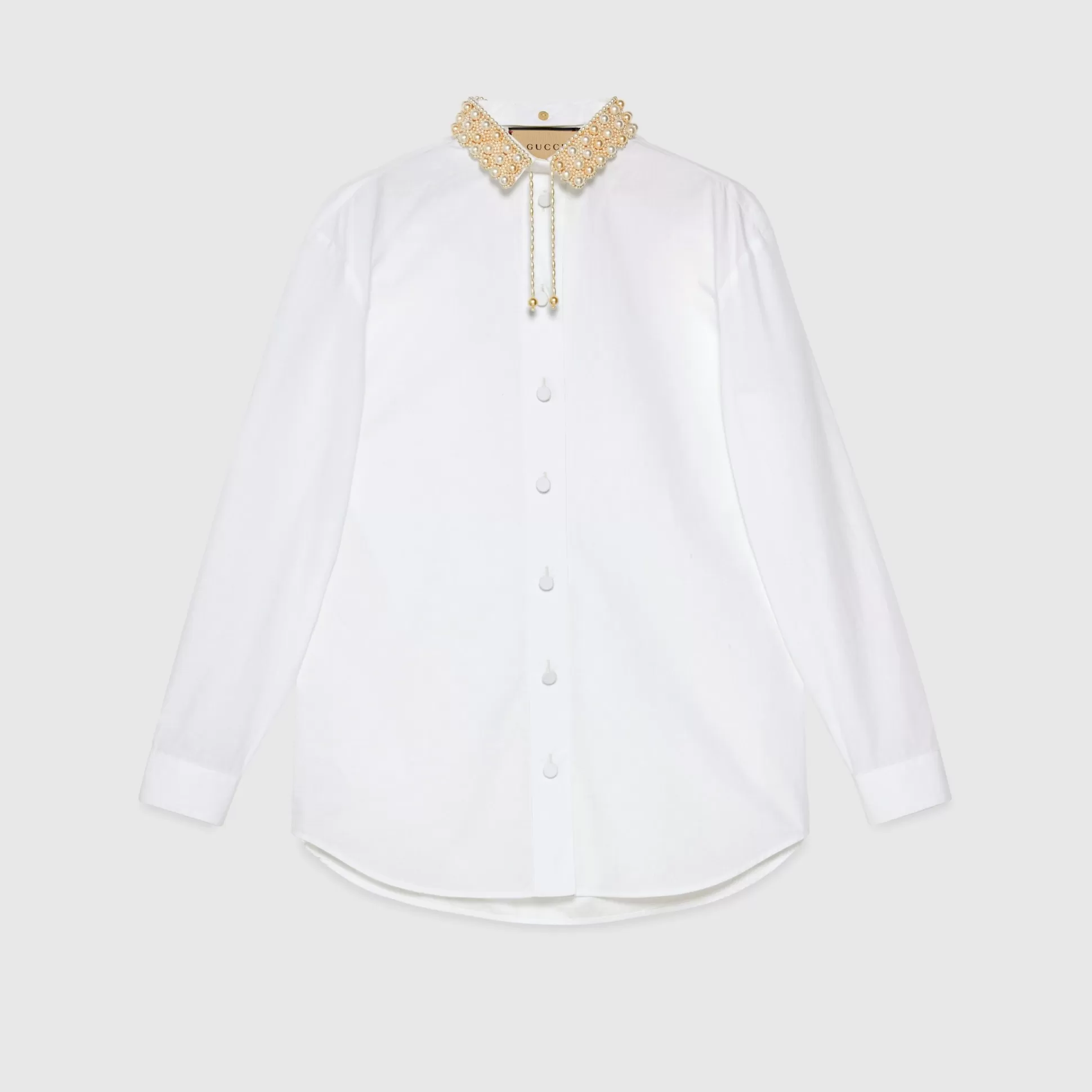 GUCCI Cotton Poplin Shirt With Embroidered Collar-Women Tops & Shirts