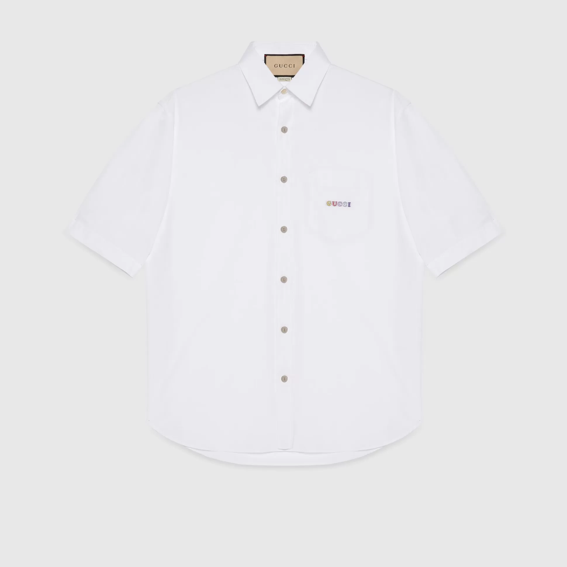 GUCCI Cotton Poplin Shirt With Embroidery-Men Shirts