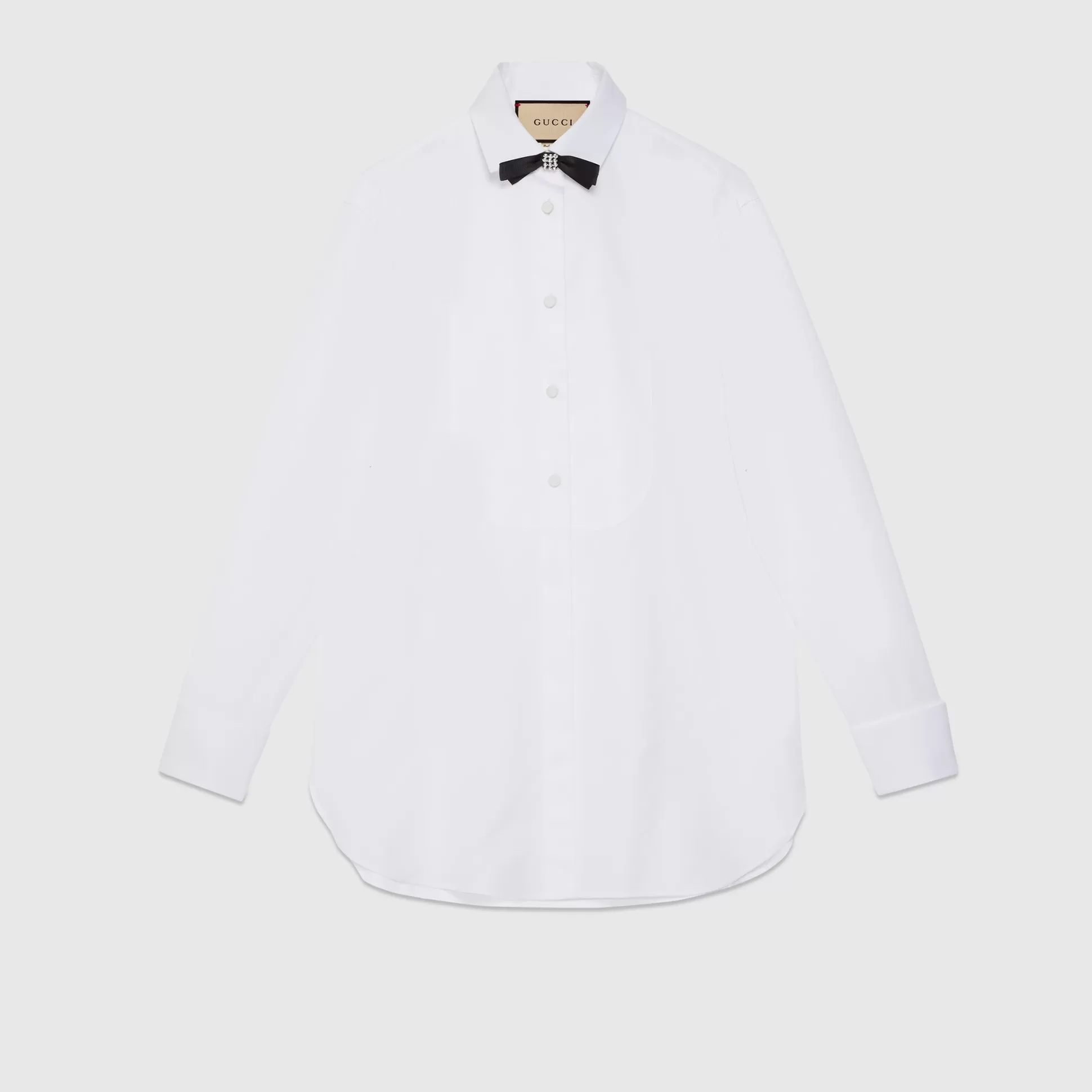 GUCCI Cotton Shirt With Crystal Bow Tie-Women Cocktail & Evening
