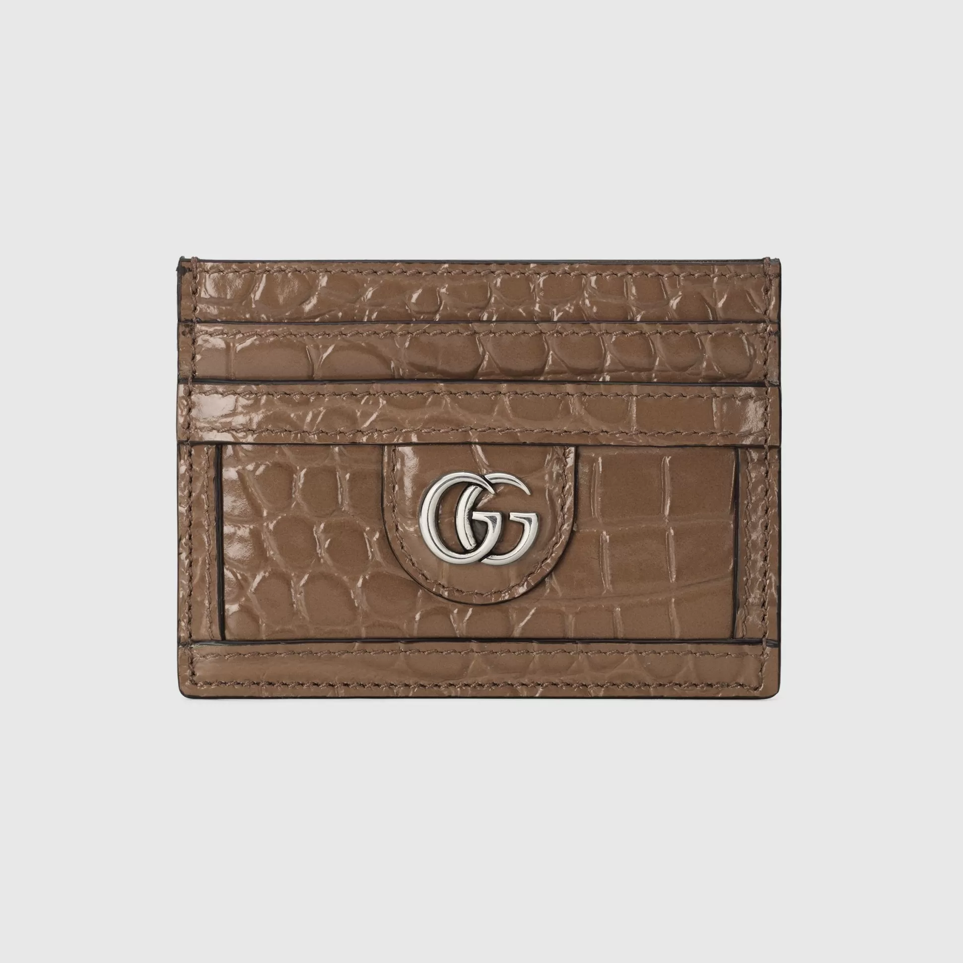 GUCCI Crocodile Card Case With Double G-Men Precious Accessories