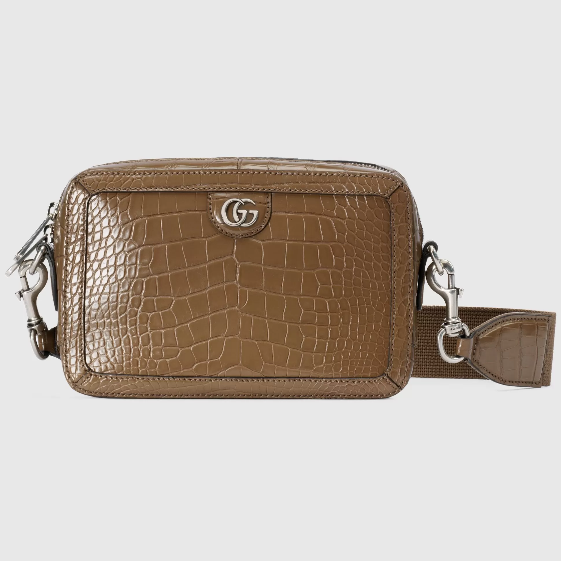 GUCCI Crocodile Crossbody Bag With Double G-Men Small Bags & Pouches