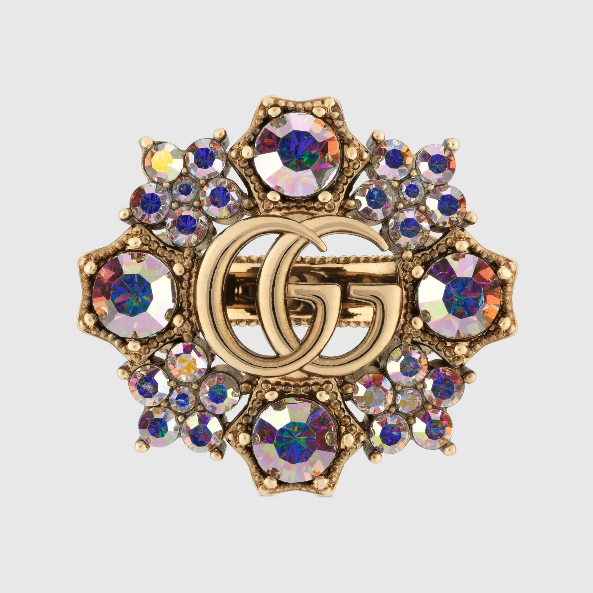 GUCCI Double G Crystal Flower Ring- For Women