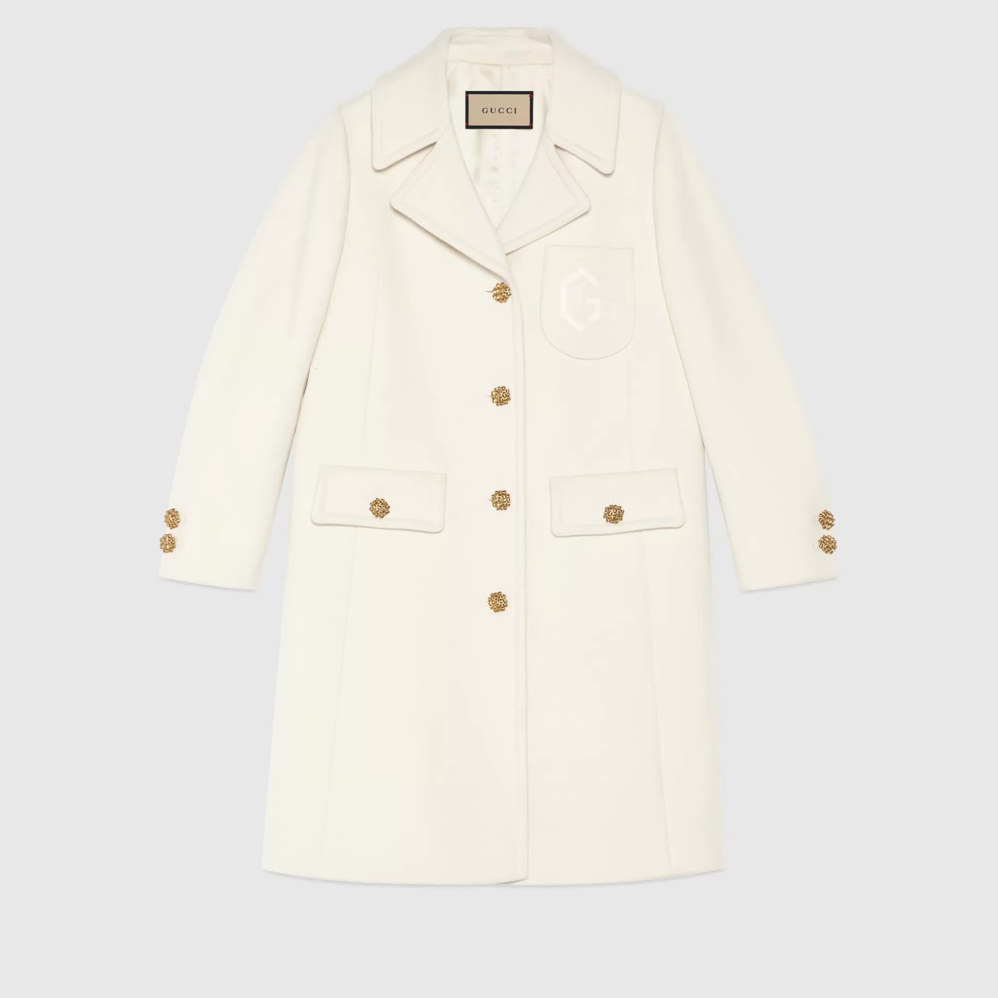 GUCCI Double G Embroidery Wool Coat-Women Coats & Jackets