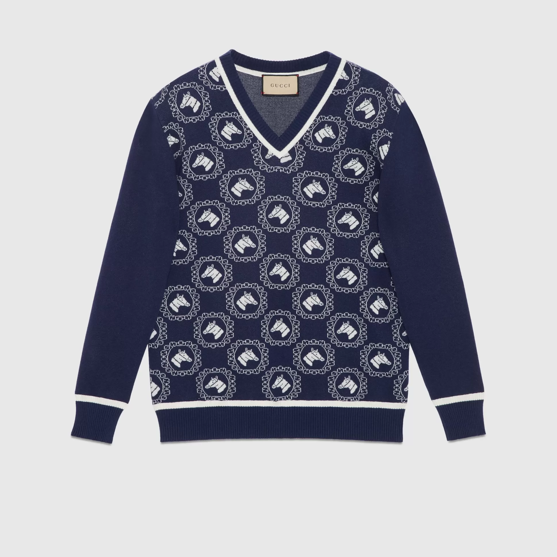 GUCCI Equestrian Cotton Wool Jacquard Sweater-Men Knitwear