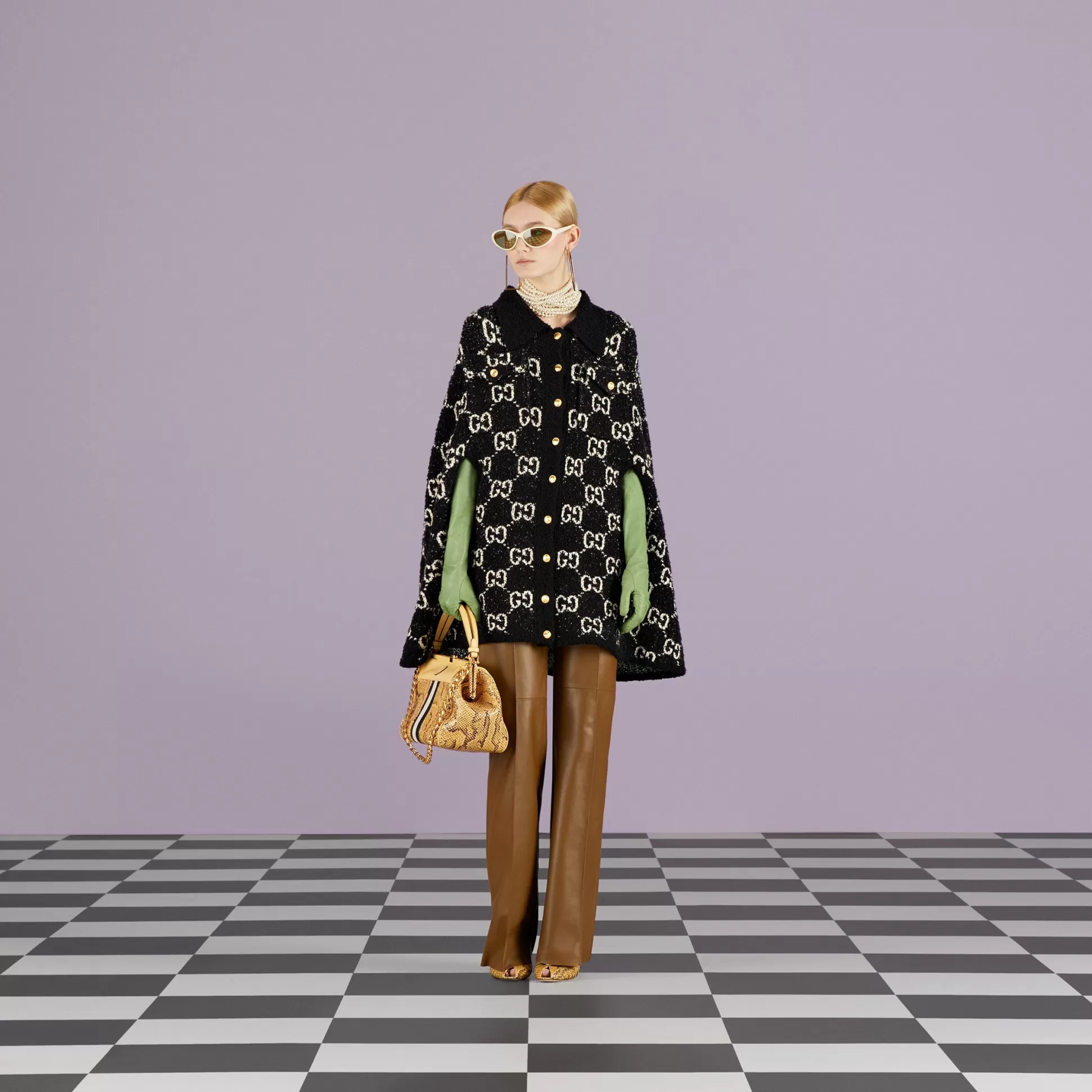 GUCCI Fine Cotton Cape With Gg Jacquard-Women Knitwear