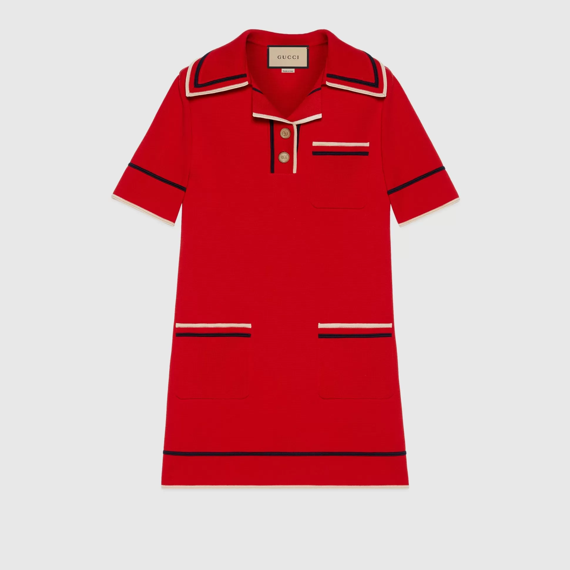 GUCCI Fine Cotton Knit Polo Dress-Women Knitwear