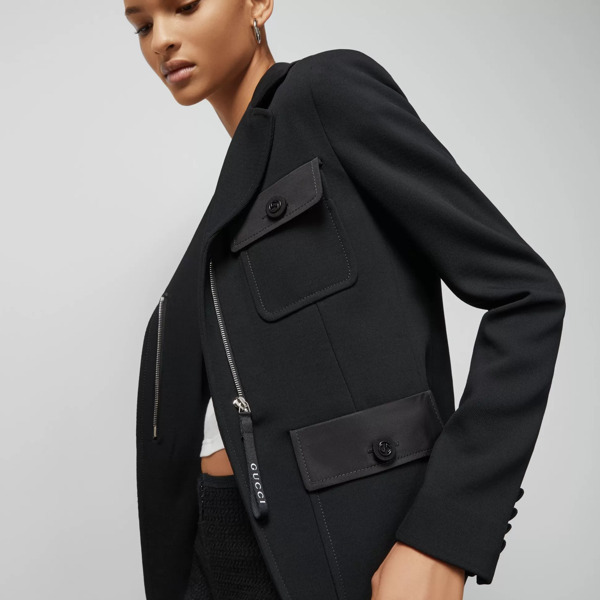 GUCCI Fine Wool Crepe Jacket-Women Coats & Jackets
