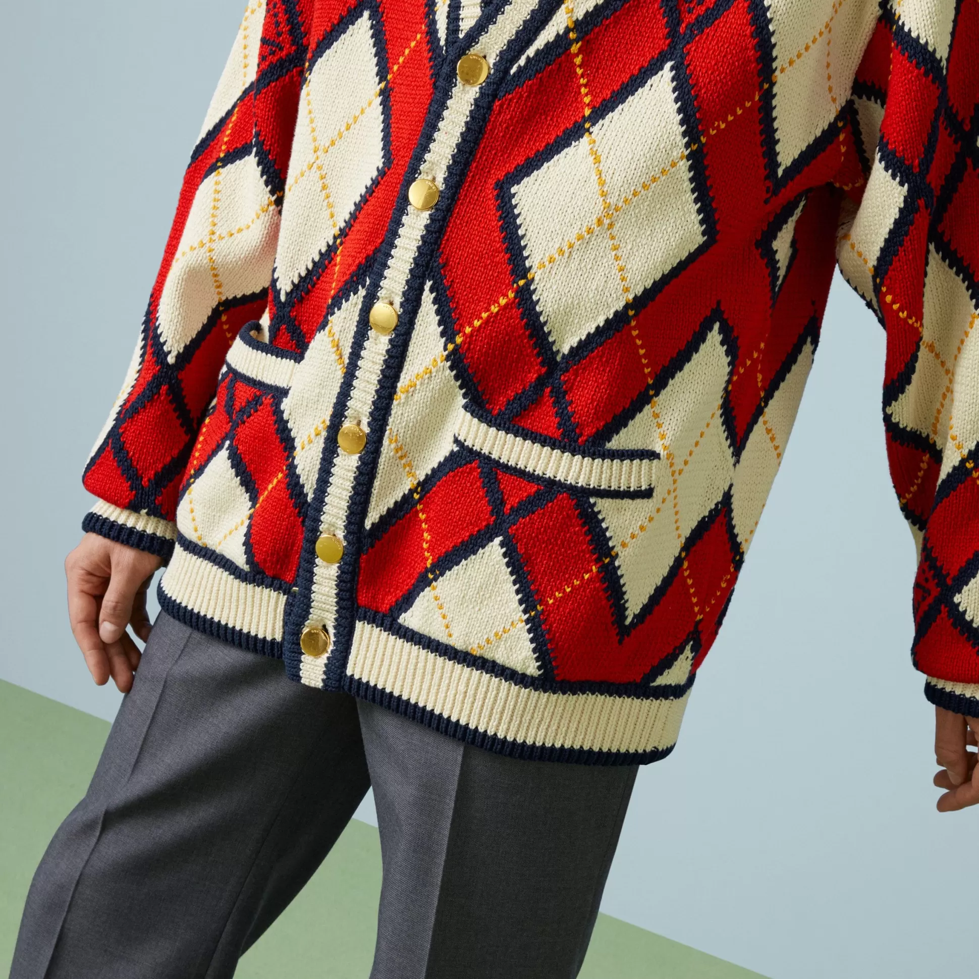 GUCCI G Rhombus Argyle Cotton Cardigan-Men Knitwear
