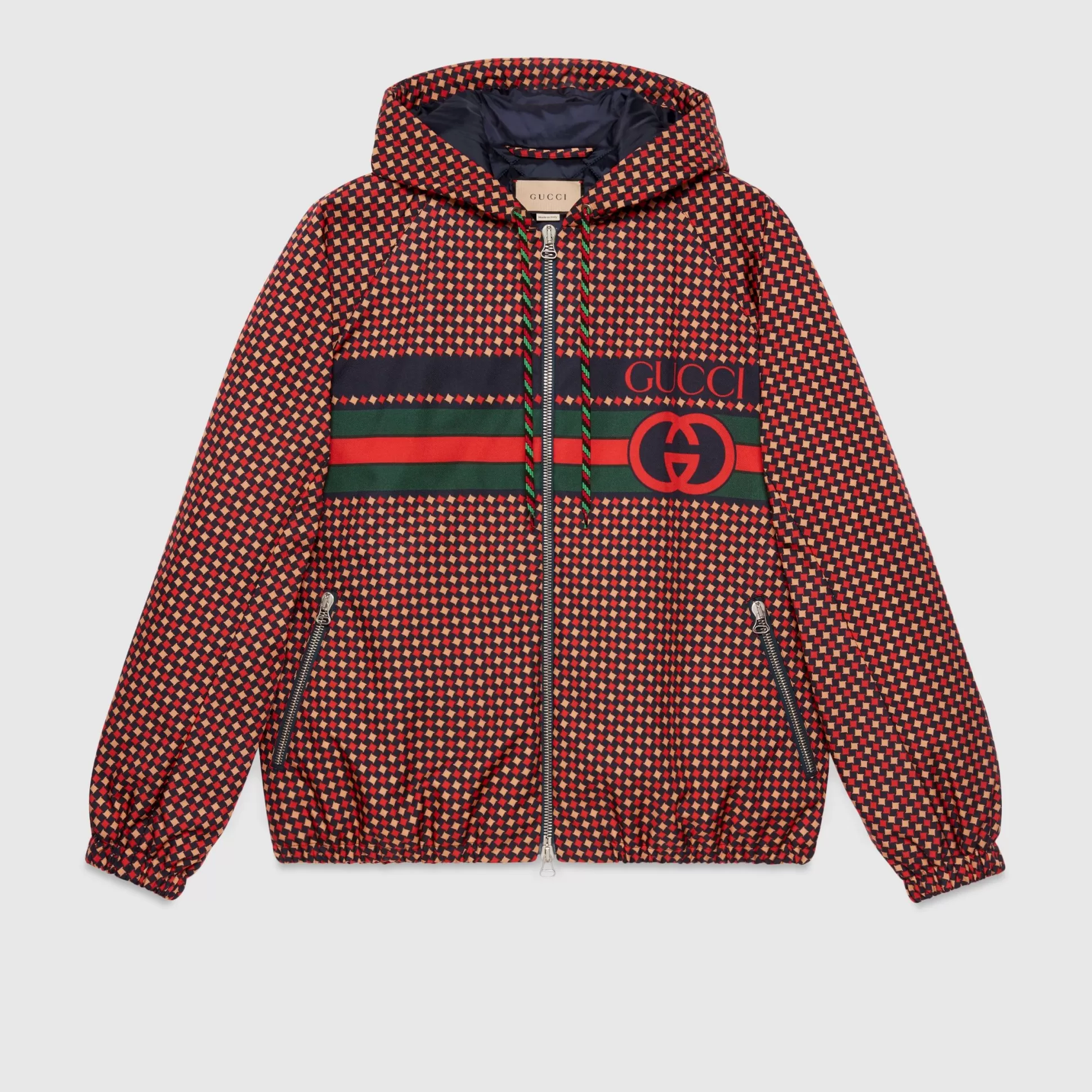 GUCCI Geometric Houndstooth Canvas Jacket-Men Outerwear