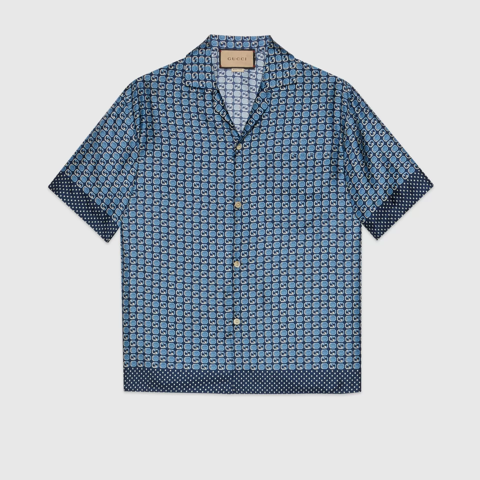 GUCCI Geometric Interlocking G Print Silk Shirt-Men Shirts