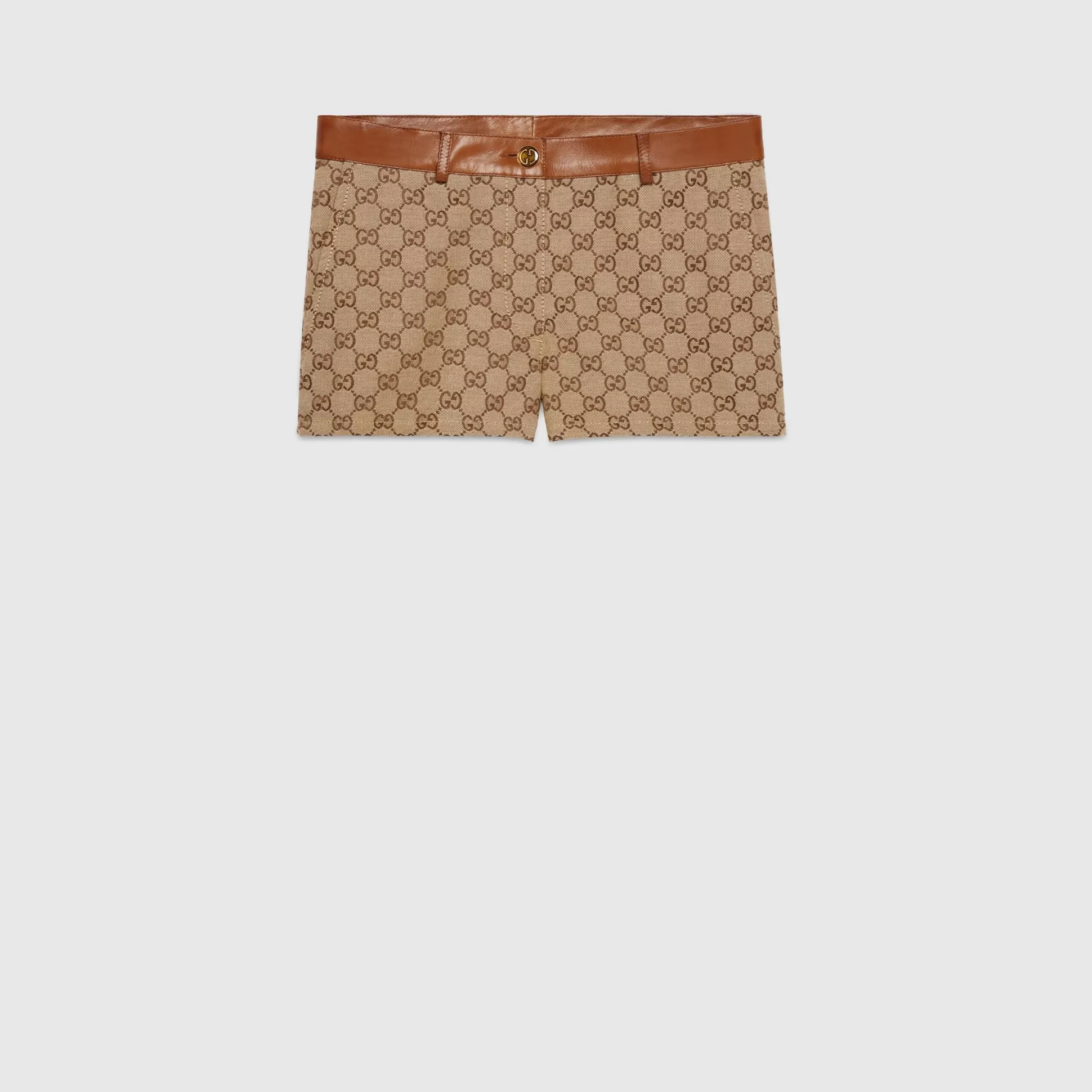 GUCCI Gg Canvas Shorts With Leather Trim-Women Leather