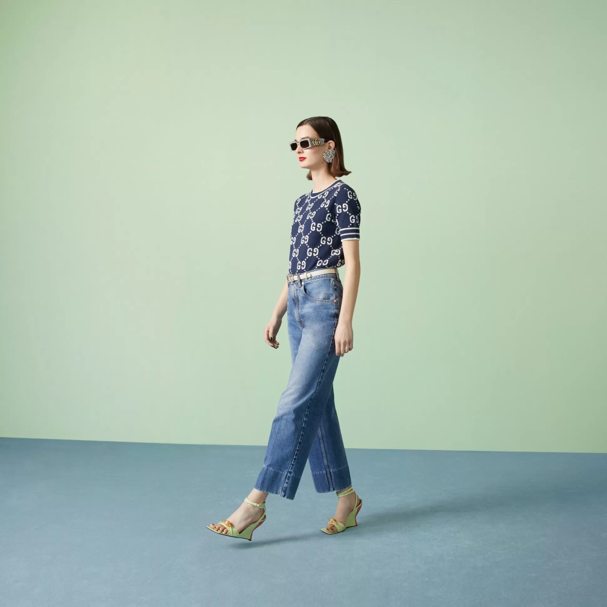 GUCCI Gg Cotton Jacquard Top-Women Knitwear