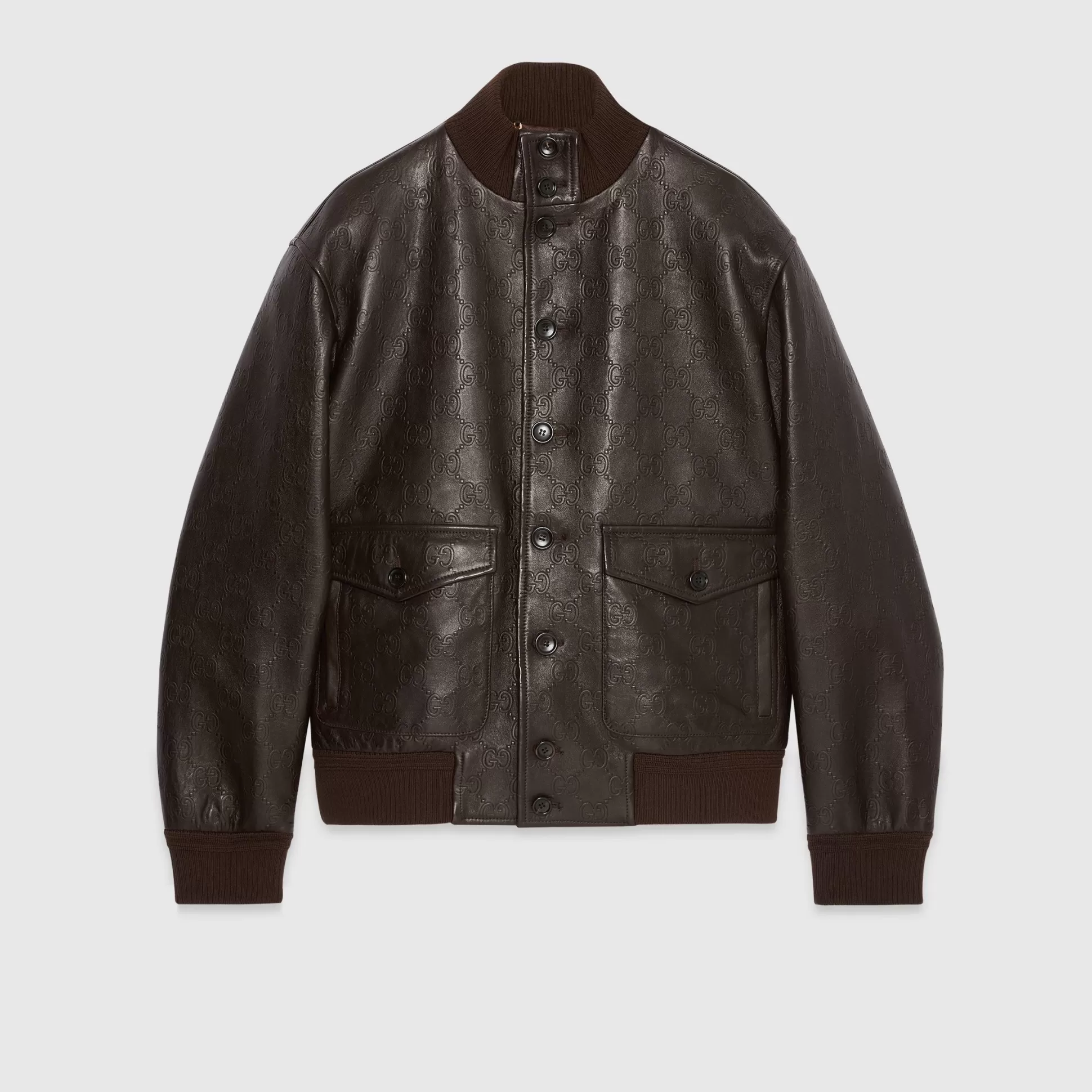 GUCCI Gg Leather Bomber Jacket-Men Leather