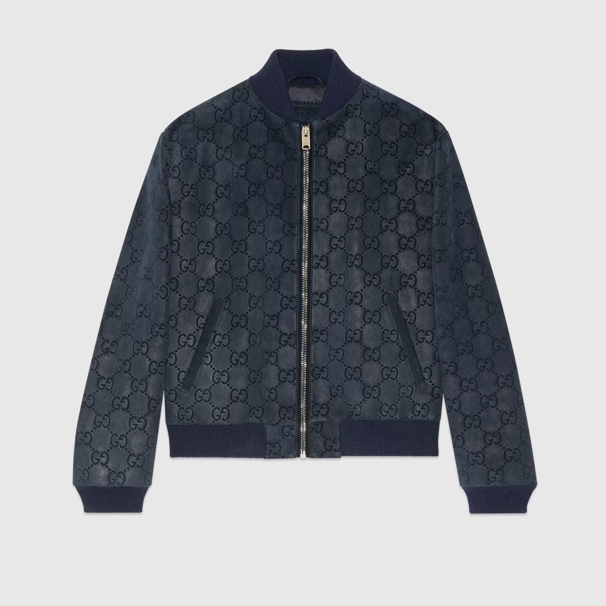 GUCCI Gg Printed Suede Bomber Jacket-Men Leather