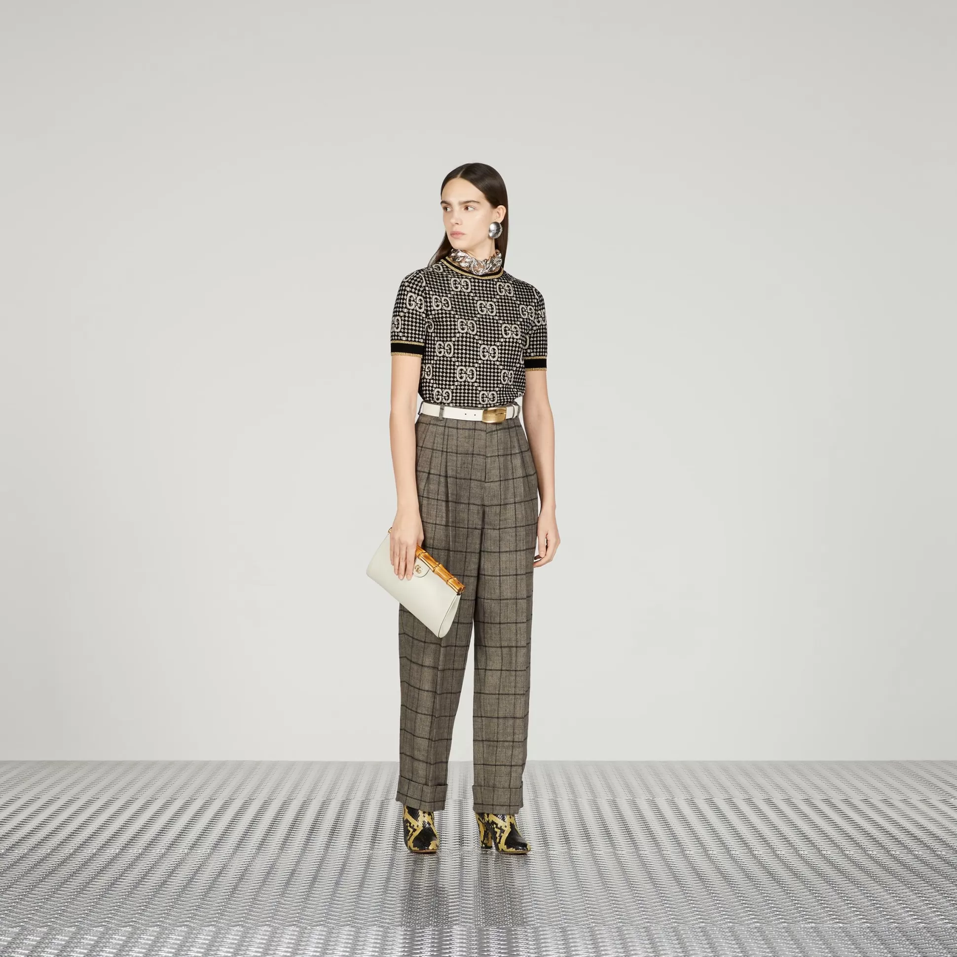 GUCCI Gg Wool Blend Jacquard Top-Women Knitwear