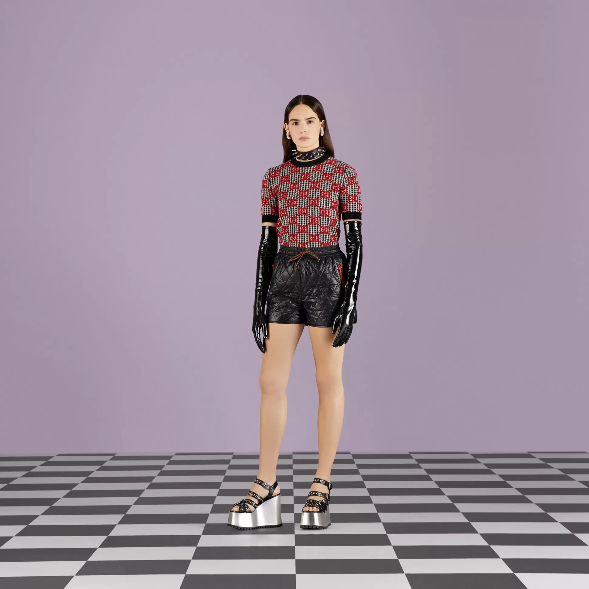 GUCCI Gg Wool Houndstooth Top-Women Knitwear