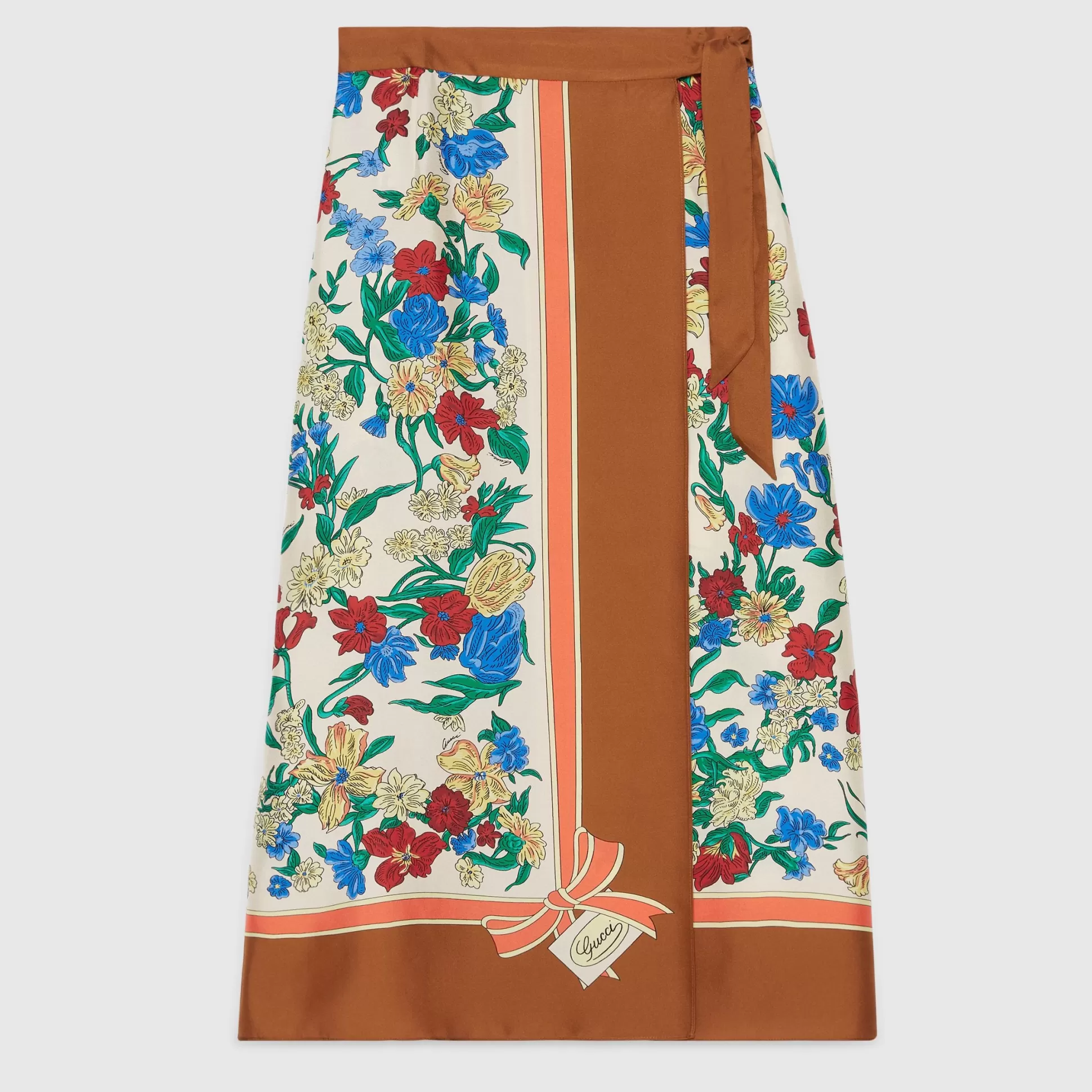GUCCI Floral Print Silk Wrap Skirt-Women Skirts