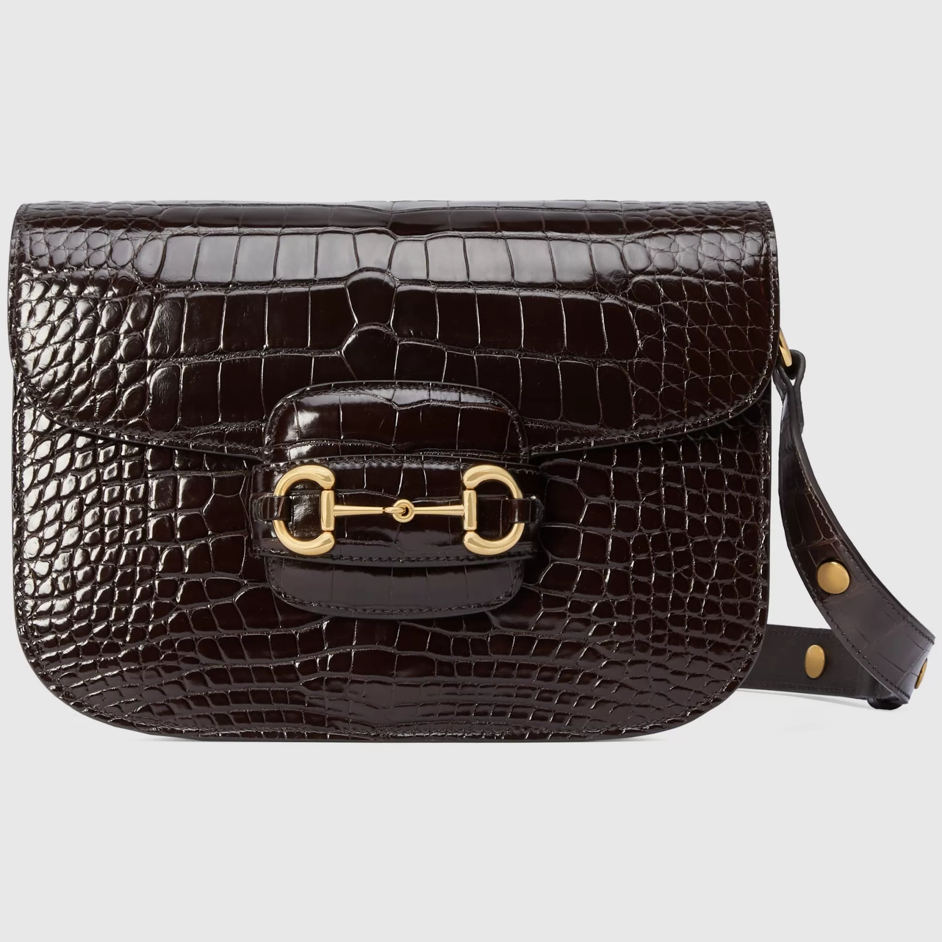 GUCCI Horsebit 1955 Crocodile Small Bag-Women Precious Handbags