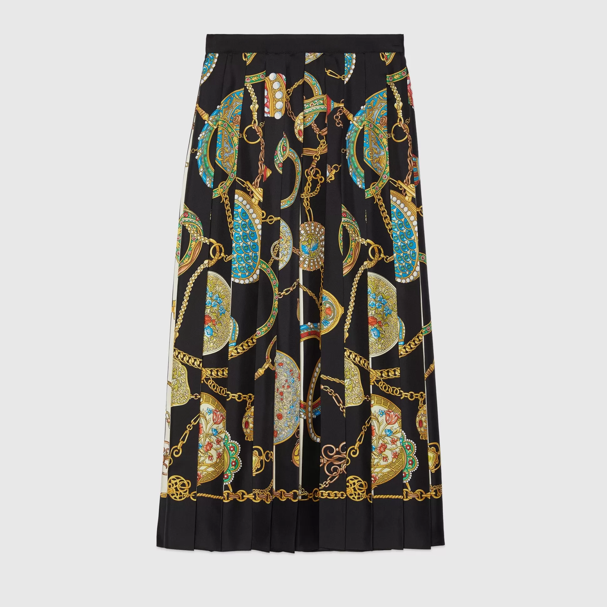 GUCCI Jewel And Chain Print Silk Skirt-Women Skirts