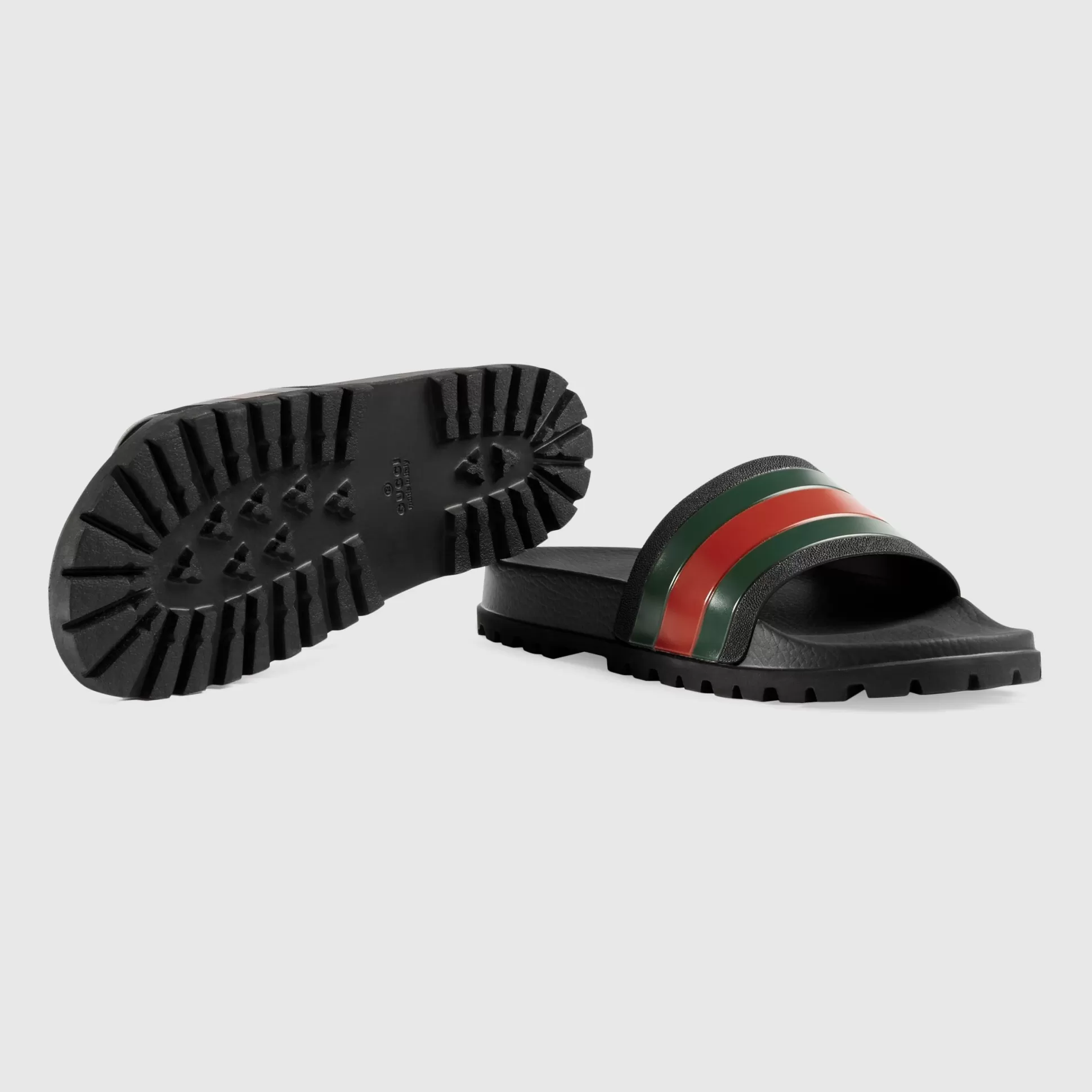 GUCCI Men'S Web Rubber Slide Sandal-Men Slides & Sandals