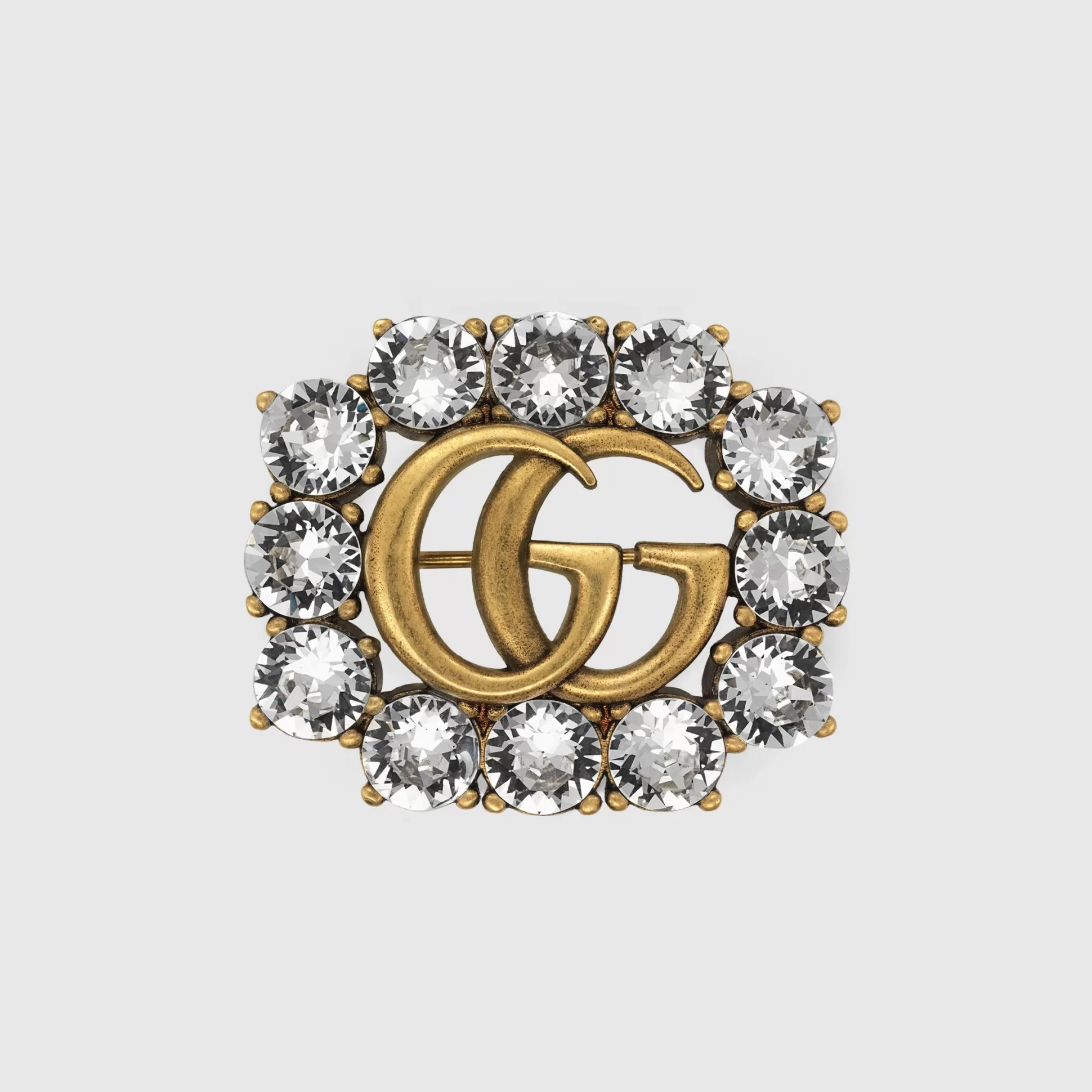 GUCCI Metal Double G Brooch With Crystals- Brooches & Pins