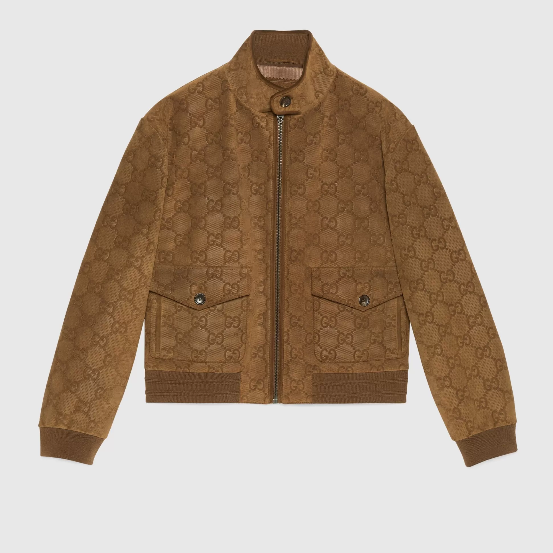 GUCCI Perforated Leather Bomber Jacket With Gg-Men Leather