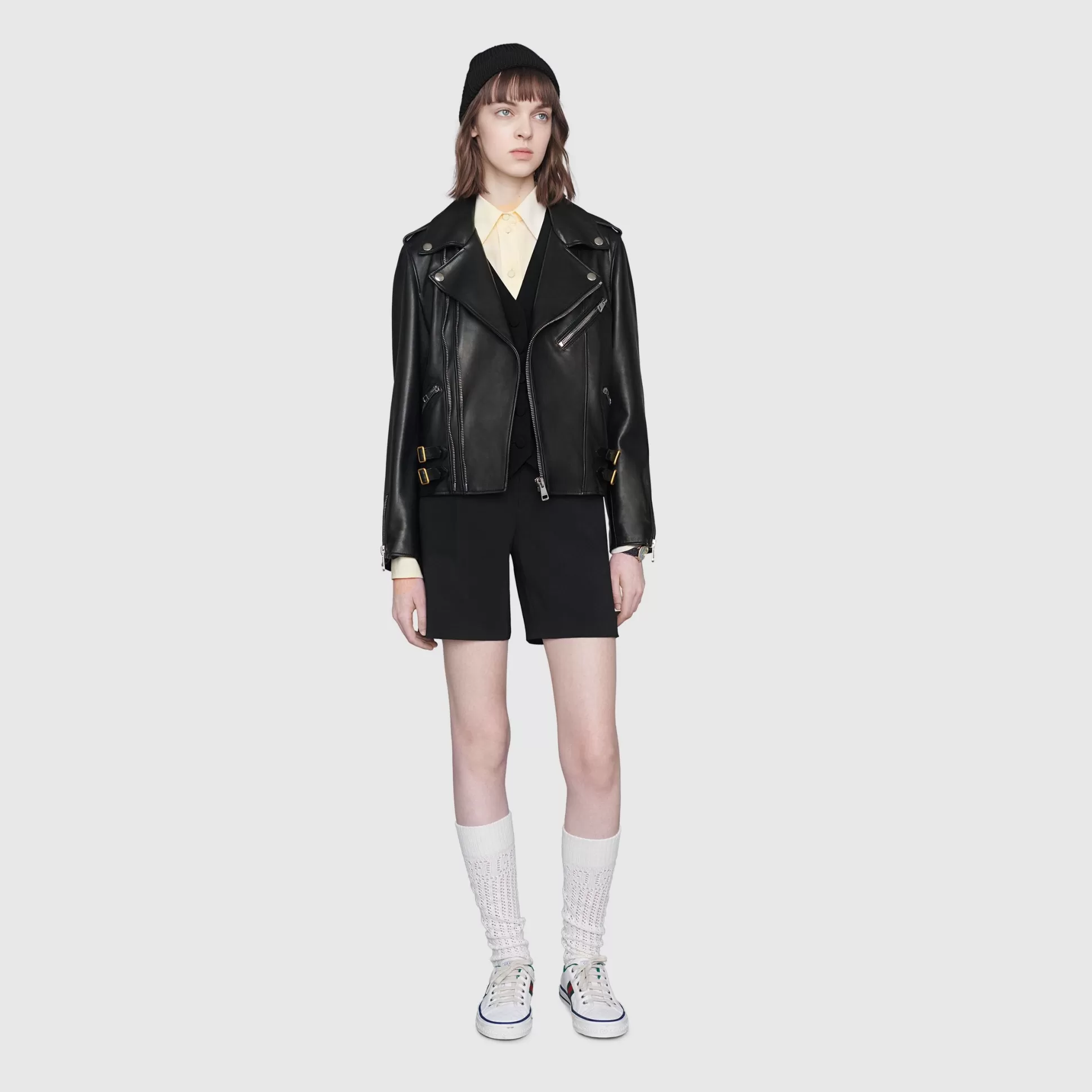 GUCCI Plonge Leather Biker Jacket-Women Leather