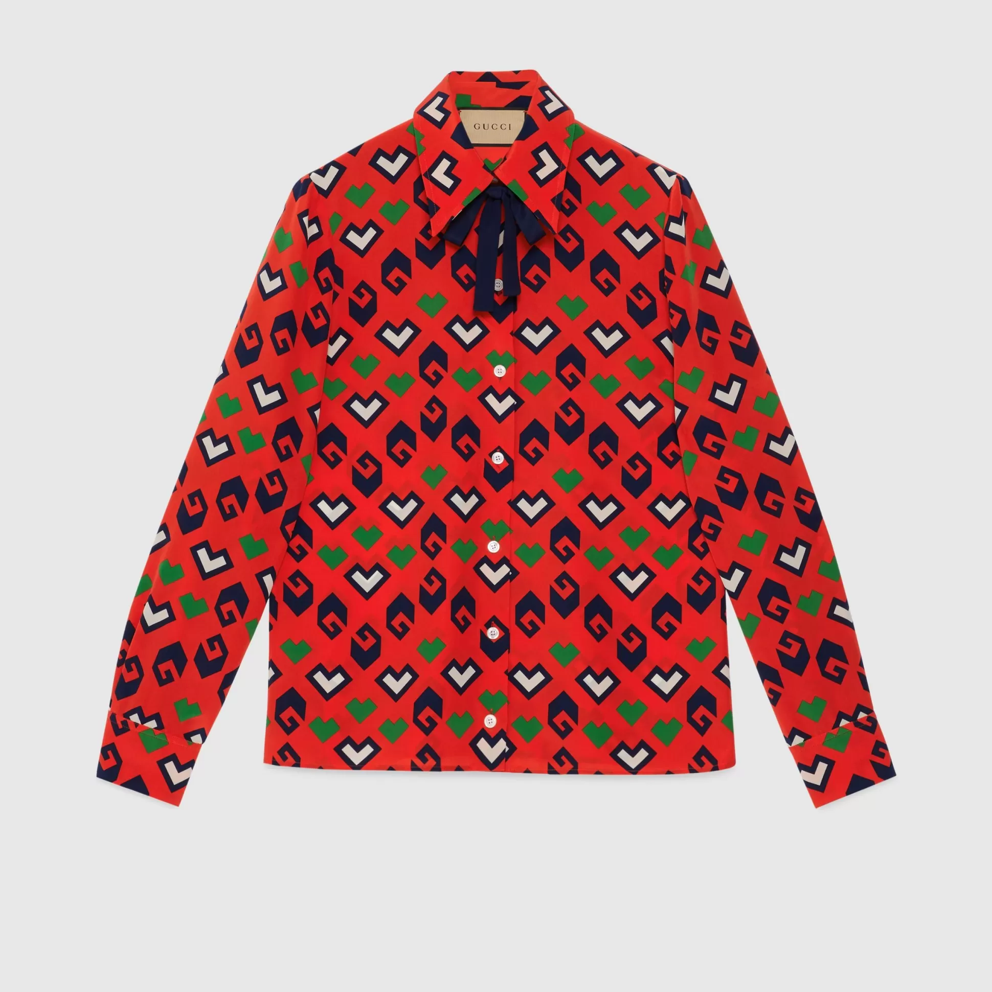 GUCCI Square G Print Silk Shirt-Women Tops & Shirts